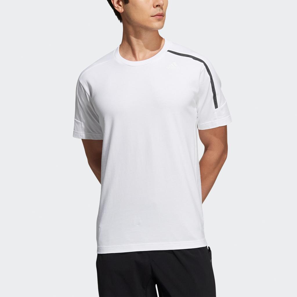 Adidas Essential Logo Patchwork Sports Crew Neck T-Shirt Men Tops White H39356