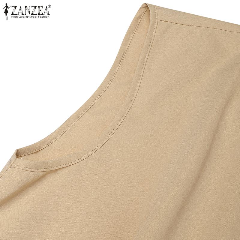 ZANZEA Women Casual Round Neck Summer Sleeveless Long Dress