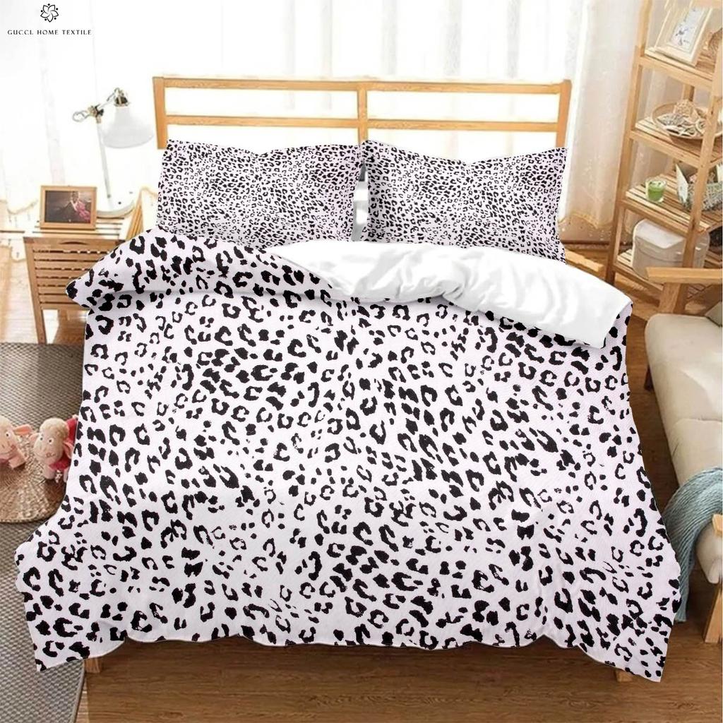 Pink Leopard Black and White Simple Print Duvet Cover 100% Polyester Bedding Set Quilt Cover Pillowcase Three-piece Set