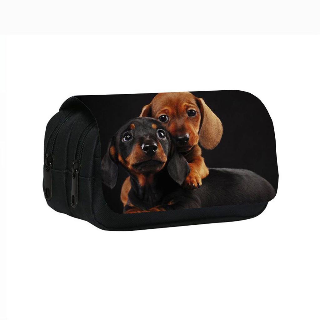 Uroczy piórnik z nadrukiem szczeniąt, dwuwarstwowy, dla uczniów szkół średnich i dzieci