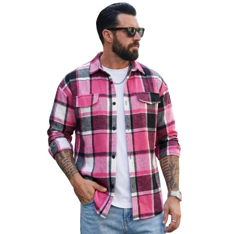 Mens Casual Long Sleeve Collared Cardigan Shirt With Pockets Plus Size Spring Autumn