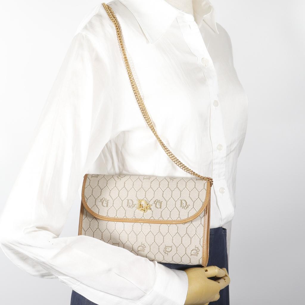 Dior Honeycomb pattern Chain Shoulder Shoulder Bag 2-way clutch vintage beige PVC Women Used