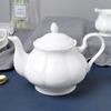 English Style White Ceramic Coffee Set: 7-Piece Bone China Cup, Pot, Saucer & Spoon.