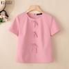 ZANZEA Women Casual Round Neck Solid Color Loose Short Sleeve Blouse