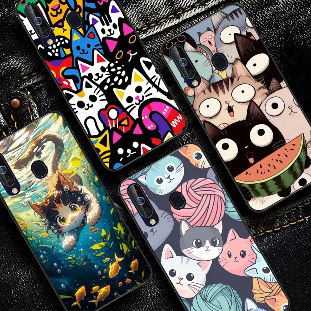 Cartoon Cute Cats Background Phone Case For Samsung A 10 11 12 13 20 21 22 30 31 32 40 51 52 53 70 71 72 73 91 13 Shell