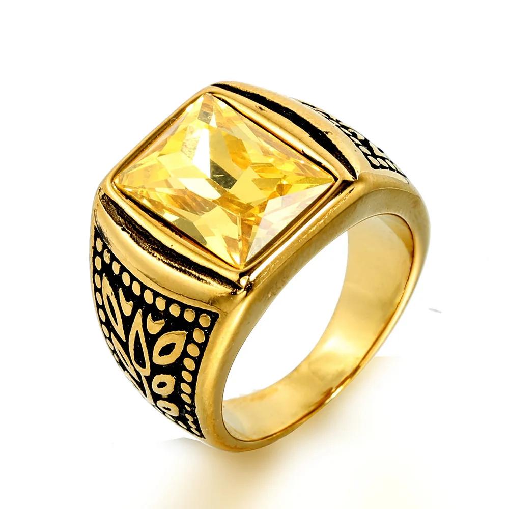 Punk Hochwertiger Mehrfarbiger Steinring für Männer Frauen Hip Hop Ahornblattmuster Edelstahlring Schmuck Geschenk Dropshipping