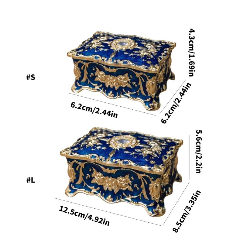 Elegant European Rose Engraved Metal Jewelry Box For Rings Necklaces Earrings With Soft Lining