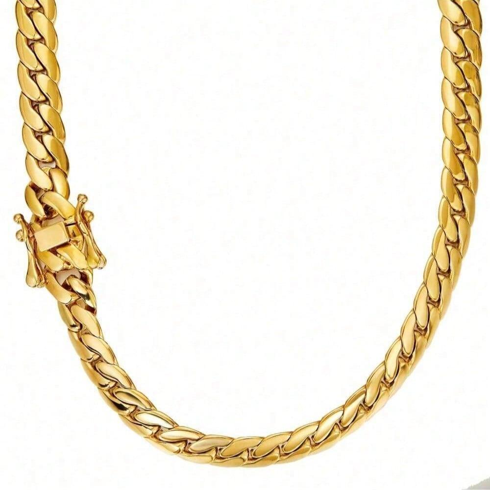 Cuban Link Chain Necklace 9.6mm Gold Color Stainless Steel Thick Mens Hip Hop Rapper Jewelry Gift