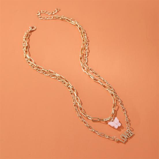 Doppelschichtige Acryl-Schmetterlings-Halskette, Buchstabe-Engel-Anhänger, langer Kettenschmuck