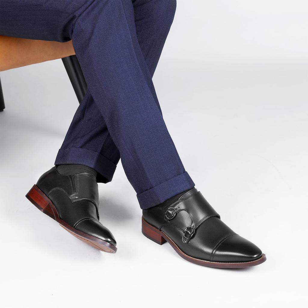 Business Leder Kleid Echtes Monk Gerade Luxus Schwarz [Fox Sense] Schuhe, Schuhe, Herrenschuhe, Leder, Riemen, Spitze, Herrenschuhe, Leicht,