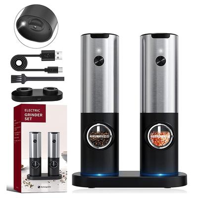 Elektrisches Salzmühlen-Set, USB-aufladbare elektrische Pfeffermühle mit LED-Licht, einstellbare Grobheit, Küchenwerkzeuge