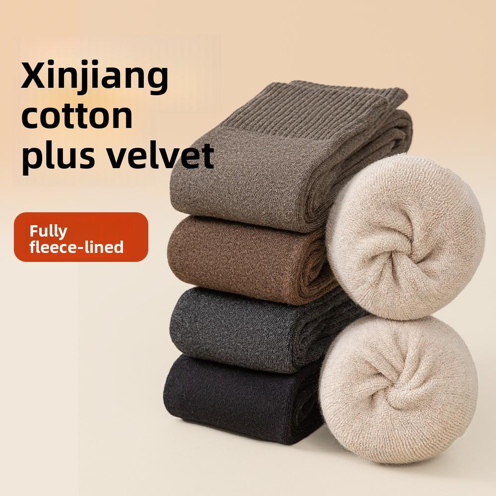 Autumn and Winter, Women's Knee-length Fleece Socks with Thick Loops for Warmth, Pure Cotton for Ladies