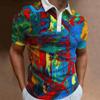 Abstract Art Print Short Sleeve Polo, Stylish Casual Top for Men