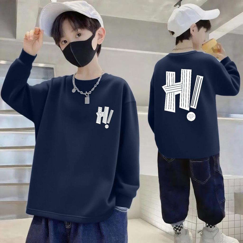 100% Pure Cotton Boys' Long Sleeve Round Neck T-Shirt - Autumn Casual Children's Clothing