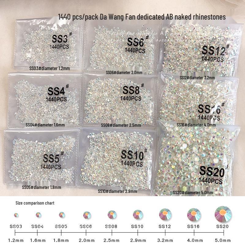 SS3 SS4 King Fan AB Iridescent Small Round Flat-back Rhinestone for DIY Nail Art Accessories