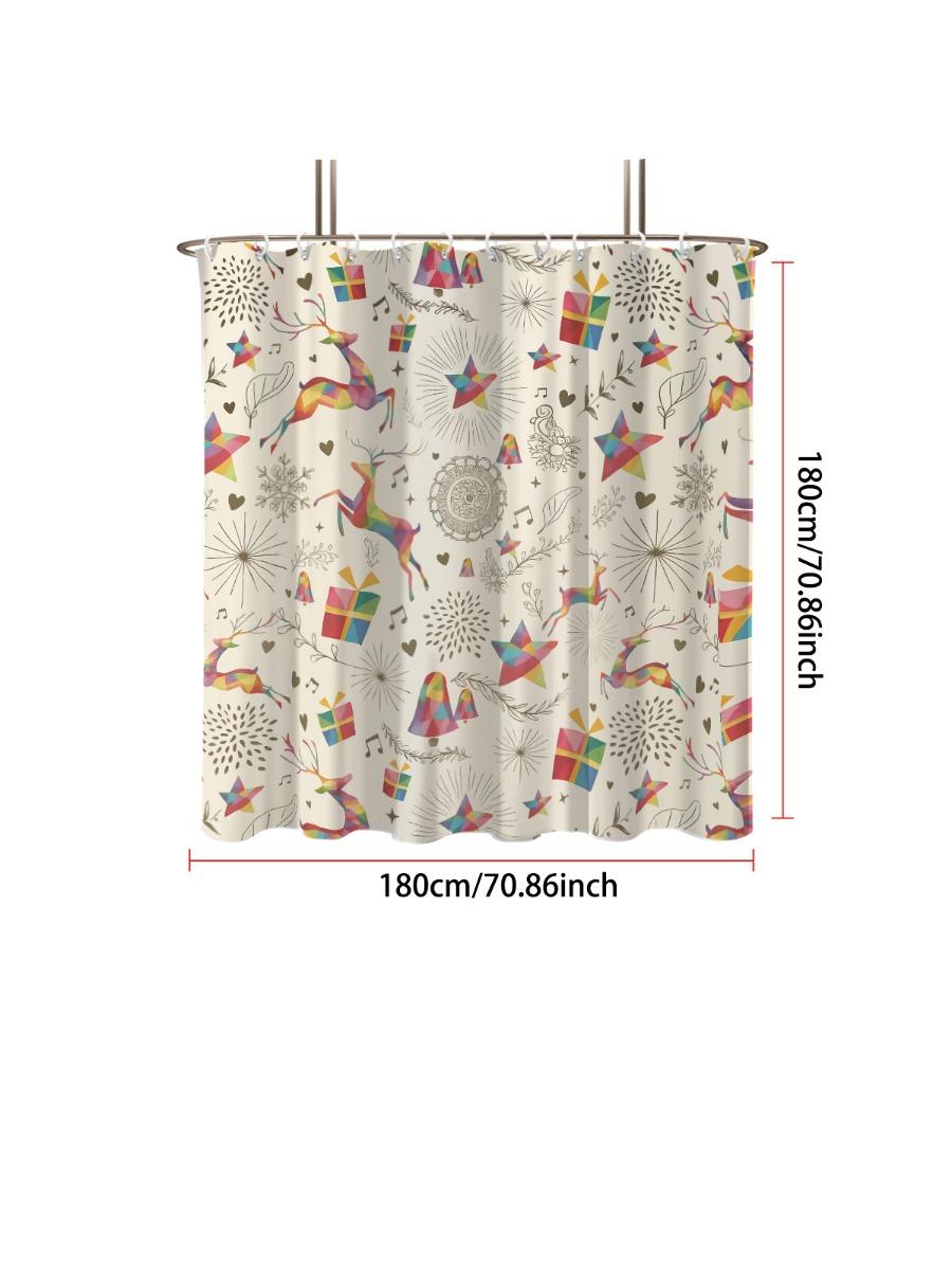 

1 шт. Водонепроницаемая перфорированная шторка для душа с рождественским принтом, перегородка для душа, приватность, разные размеры, с 12 крючками для легкой установки 150*180cm