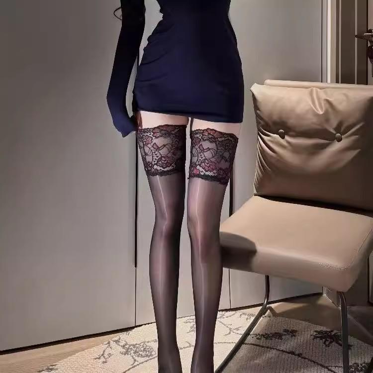 Horse Oil Knee Socks Women'S Half-Section Oily Stockings Oily Aurora Stockings Sexy Lace Skin-Penetrating Ultra-Thin Thigh Socks