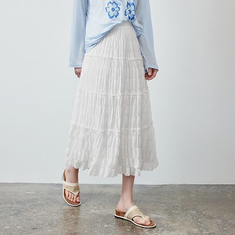 Women's Wrinkled Bubble Texture Tiered Skirt
