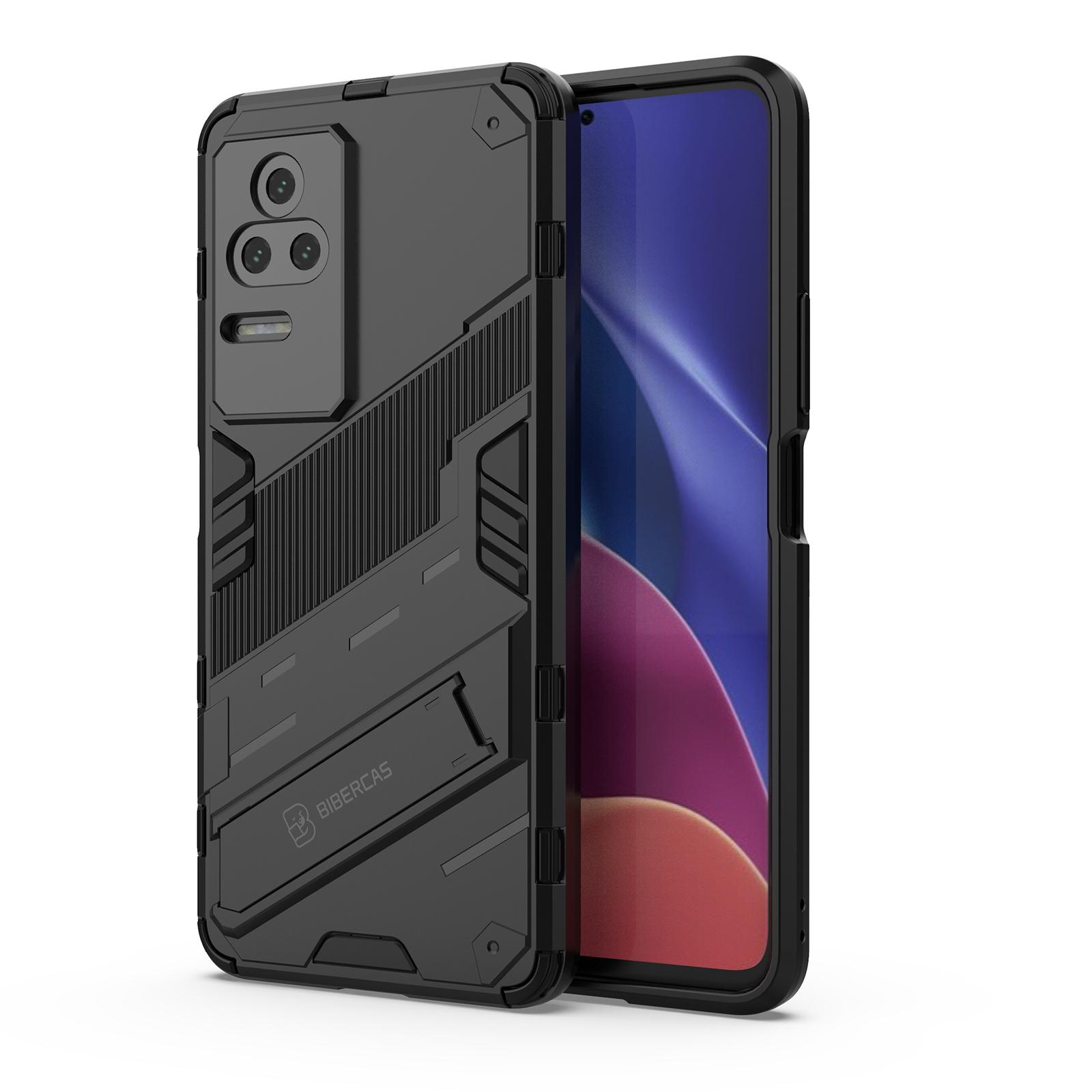 

For Xiaomi Poco F4 5G/Redmi K40S 5G Hidden Kickstand Design Hard PC+Soft TPU Hybrid Phone Case Shell Black