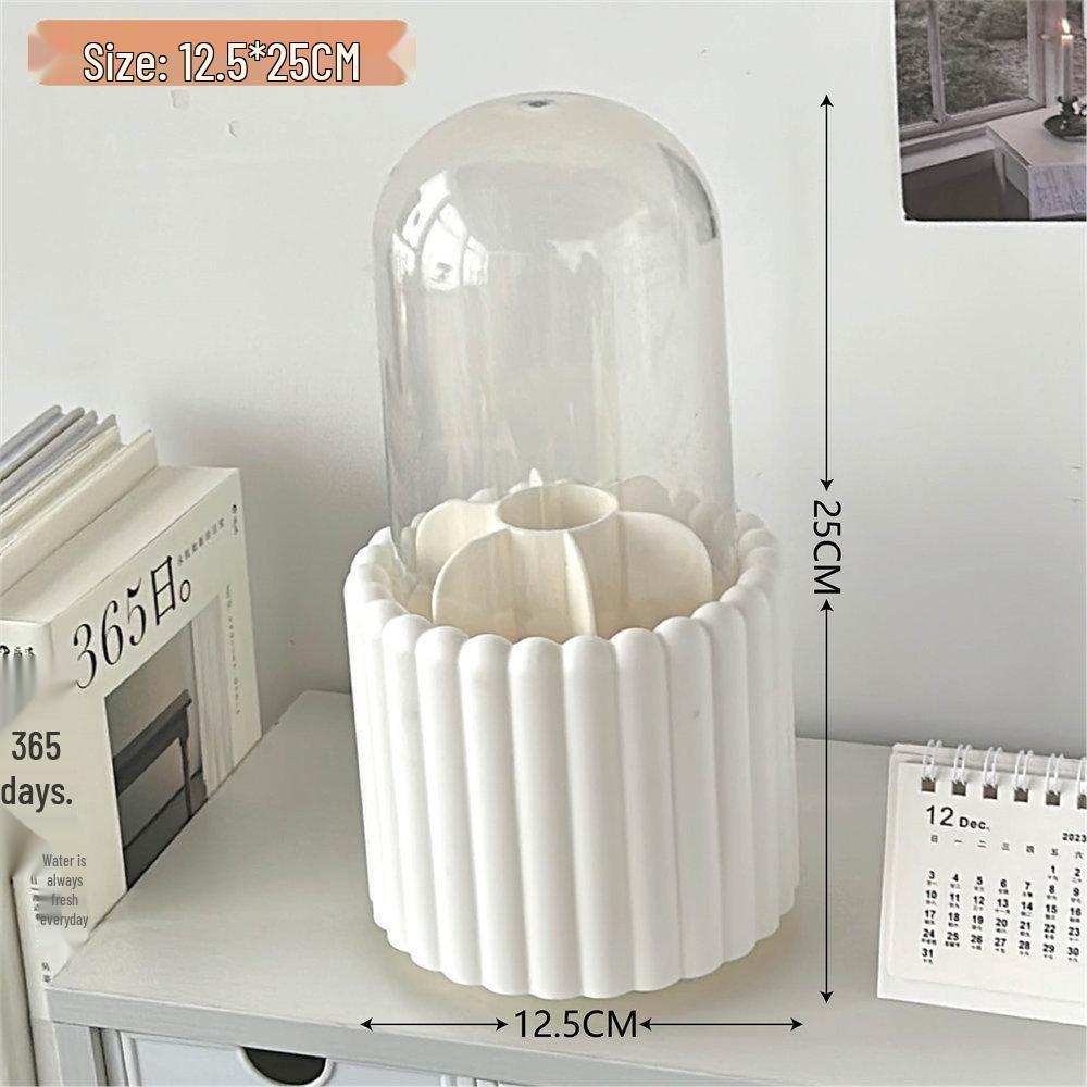 Rotating Dust-Proof Cosmetic Organizer: Makeup Brush Holder, Lipstick & Eyeshadow Storage, Desk Pen Holder