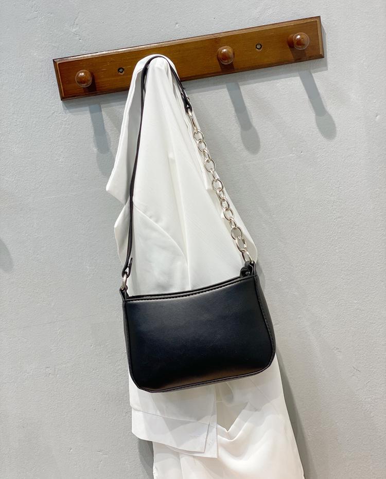 Korean Style Black Patchwork Metal Ring Underarm Baguette PU Shoulder Bag - Vintage Women's Crossbody Handbag