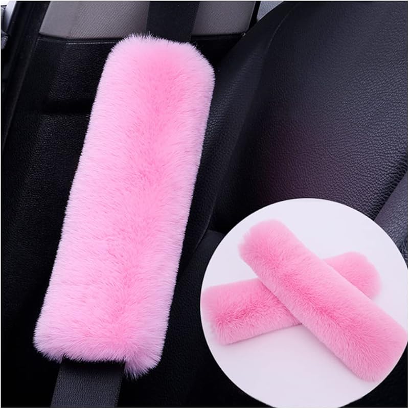 2PCS Fluffy Car Seatbelt Covers - Soft&Comfortable Plush Seat Belt Cushion Protects Shoulder - Universal Seat Belt Covers For Adults Or Children Fits