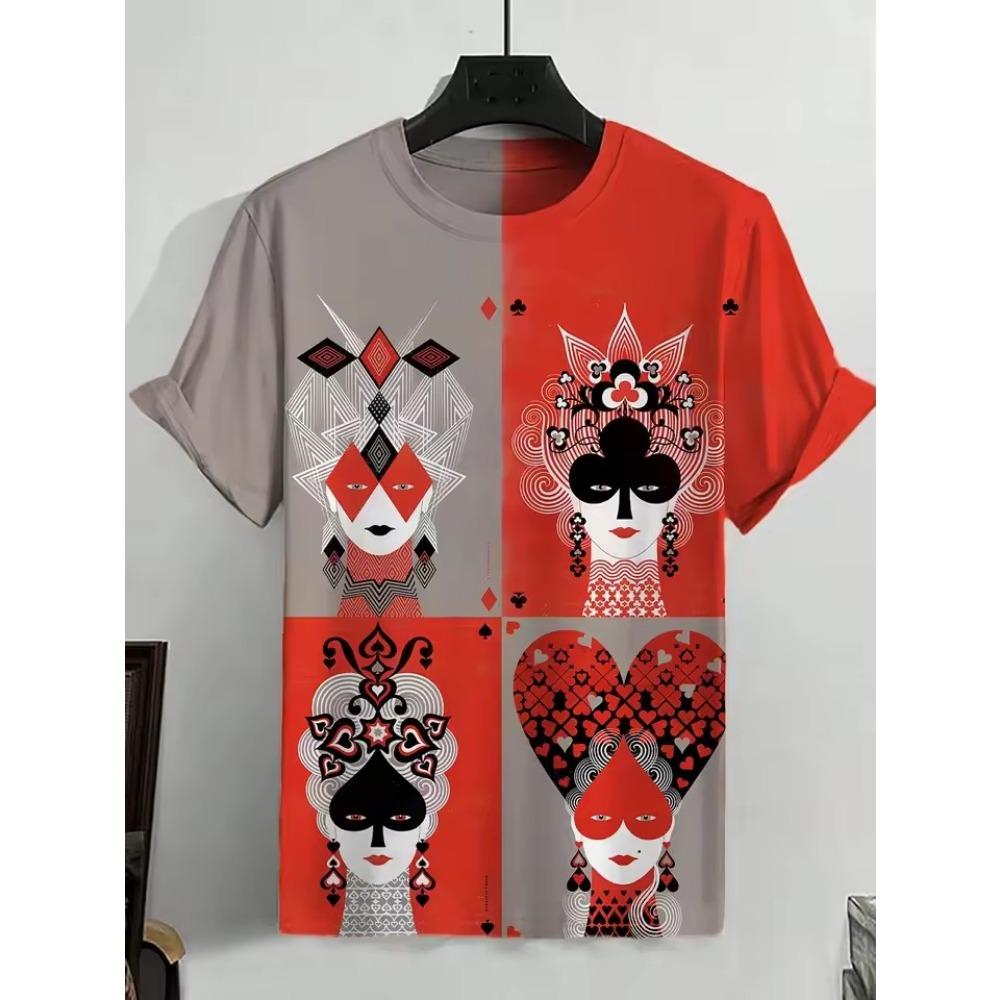 

Abstract Cartoon Character Pattern Printed Round Neck T-shirt Summer Casual Fashion Short Sleeved Top Women s Clothing XL