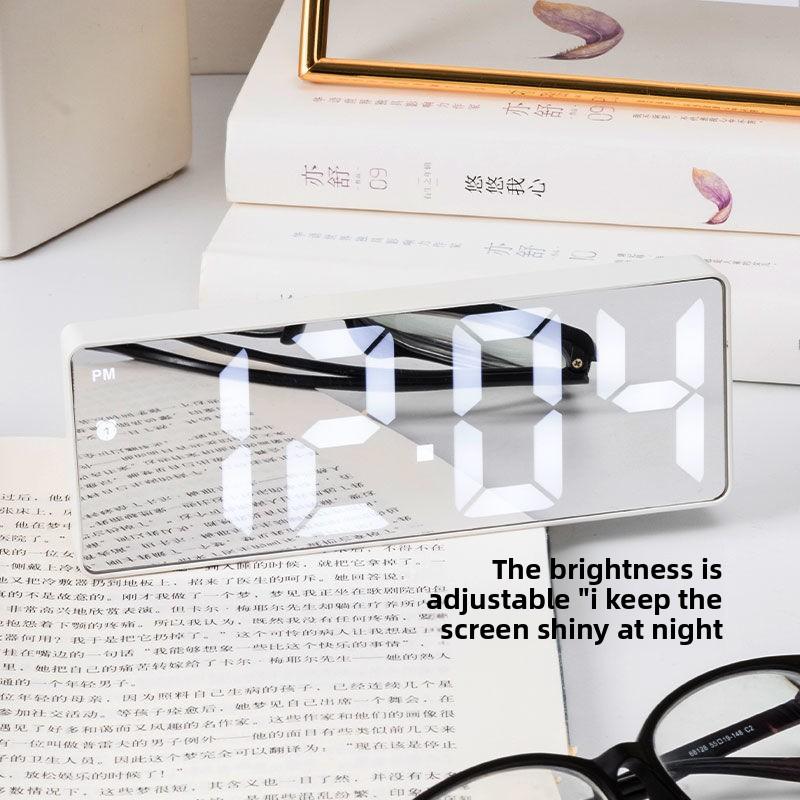 Ins Silent Night Light LED Digital Clock Minimalist Mirror Design for Desk