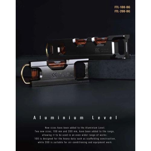Fujiya Aluminum Level, Black and Gold, Approx. 215mm Wide, Bubble Orange, FTL-200-BG