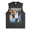 Canotta Senza Maniche Tupac Grafica Retro High Street Cotone Pesante