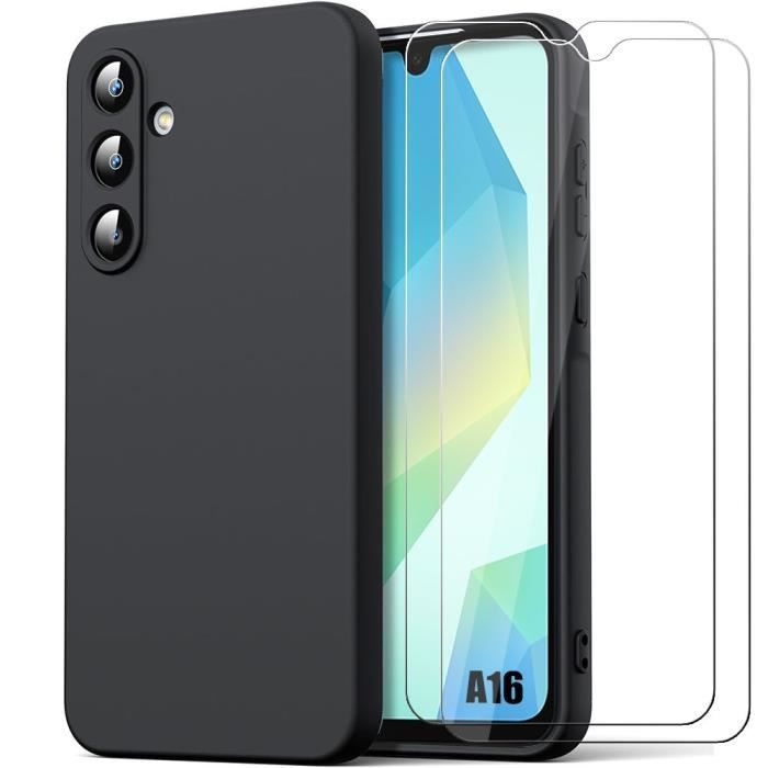 Case + 2 Tempered Glasses - BOOLING - for Samsung Galaxy A16 5G - Soft Silicone - Ultra Slim - Shockproof Black
