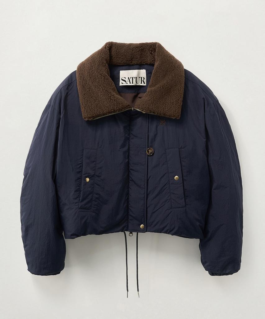 SATUR (W) Wide Collar Crop Padded Jacket Navy