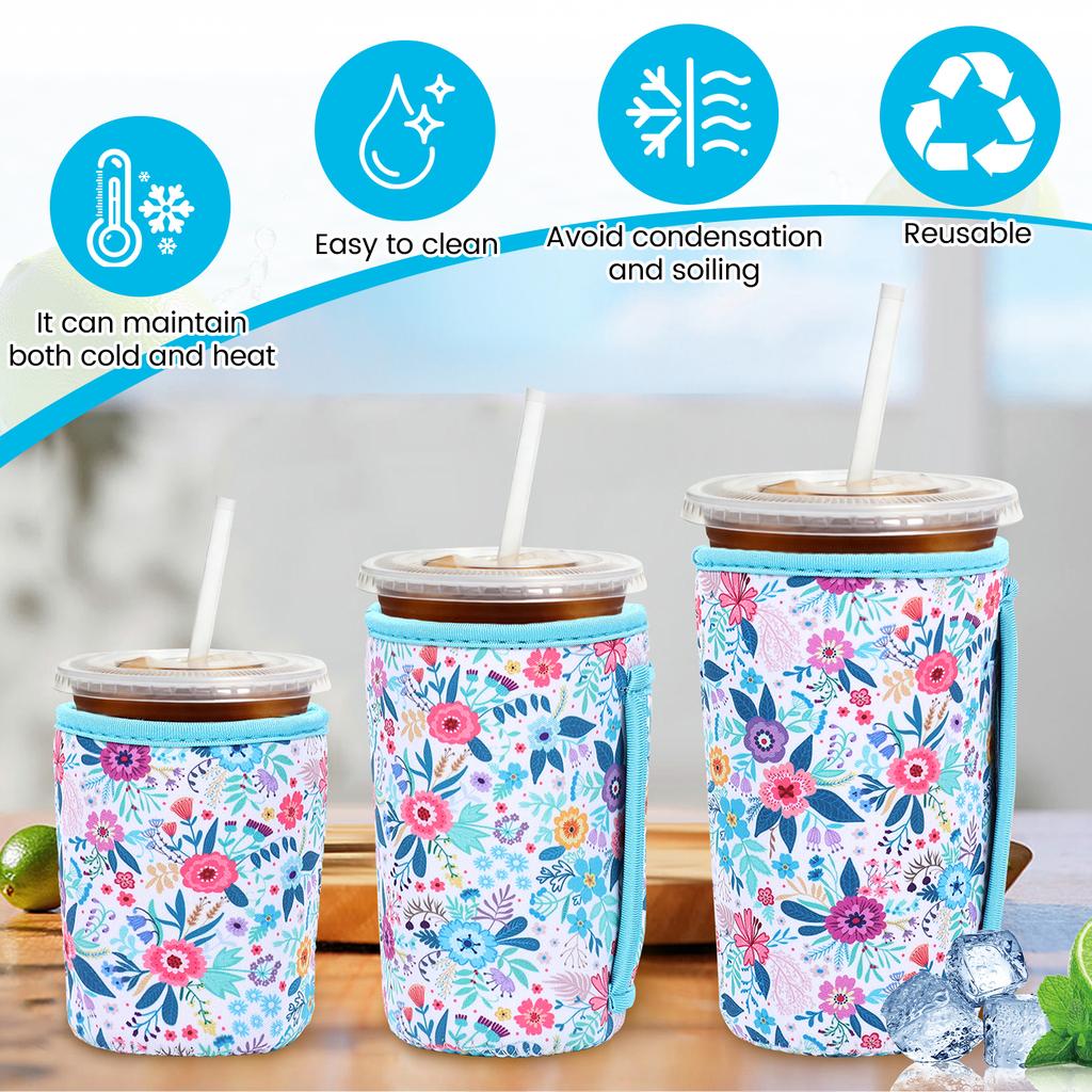 2PCS Neoprene Heat Resistant 4mm Thick Insulated Reusable Hot Coffee Cup Sleeves for Hot Coffee and Tea 16oz-32oz Cups