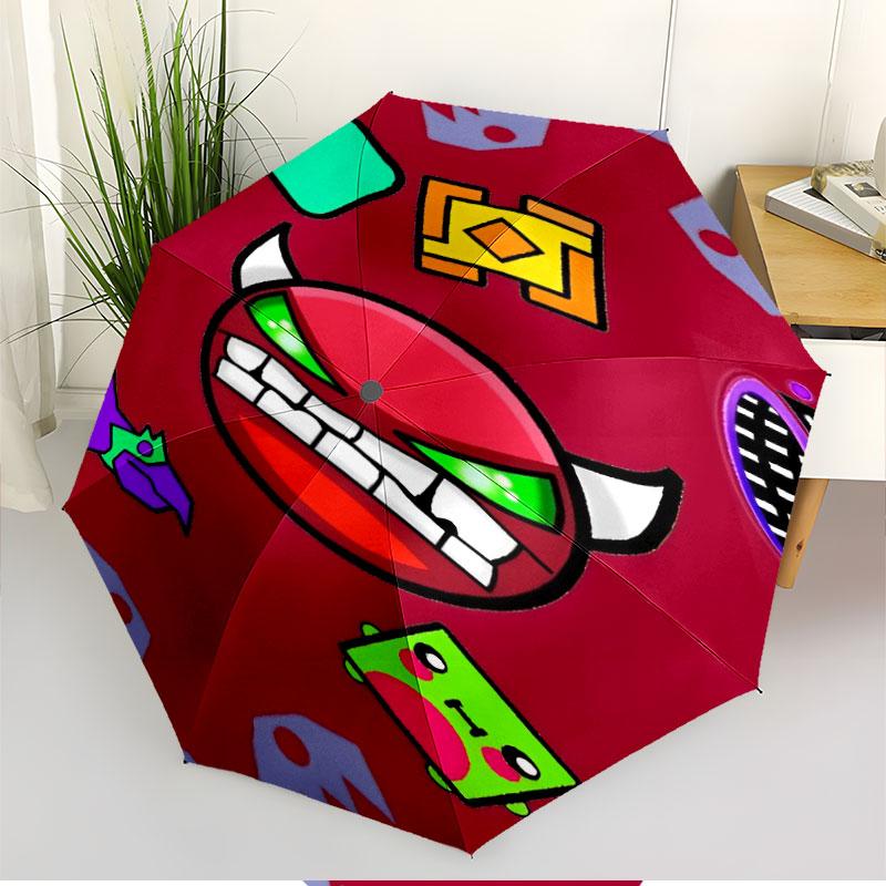 Geometry Dash Print Automatic Open Close Umbrella, Portable Foldable Umbrella, for Outdoor Commute Camping Trip, Ideal Birthday Gift