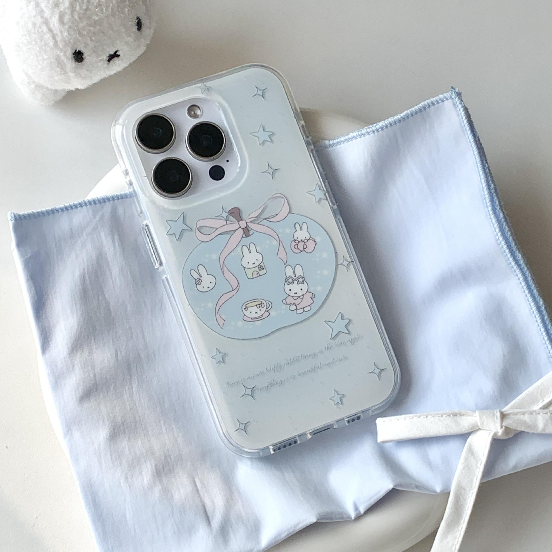 

Blue Star for Apple Miffy Rabbit Chain for Apple 17promax Phone Case for IPhone 15pro/14 Female For iPhone XSMAX