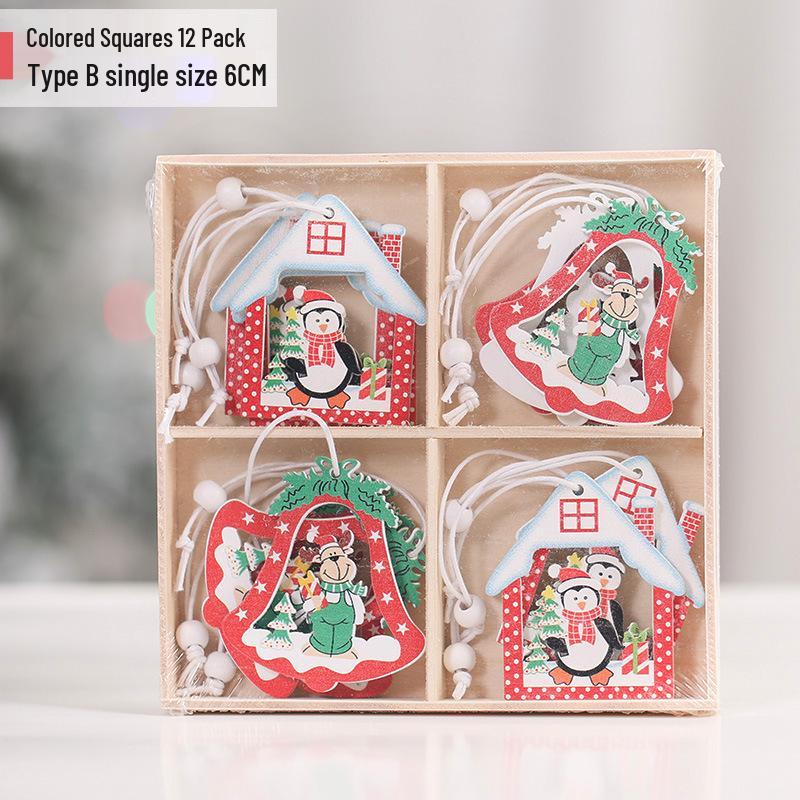 Creative Wooden Christmas Ornaments: Small Reindeer Tree Pendants with Exquisite Painted Box