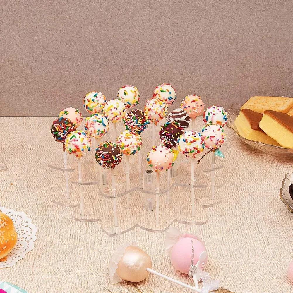 Flower Shaped Acrylic Display Rack with 19 Holes for Organizing Lollipops and Cake Pops in Retail Stores or Home Celebrations