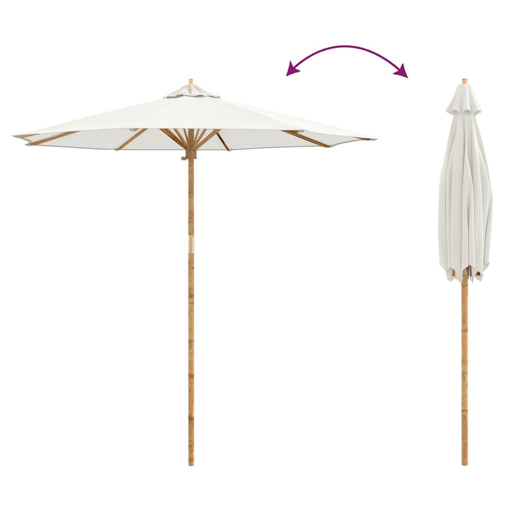 Garden Sun Umbrella Cream White Ø 240 X 260 Cm Bamboo