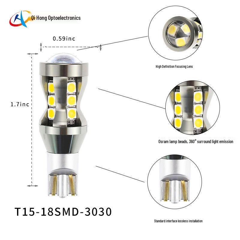 Universell LED-bilglödlampa T15/T16 för backljus och bakljus, 18-SMD 3030 Osram