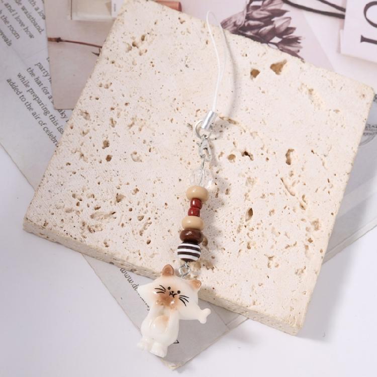 Sturdy Resin Cat Keychain Adorable Phone Accessory Compact Pet Lover Lightweight Phone Charm Gift for Everyday Use