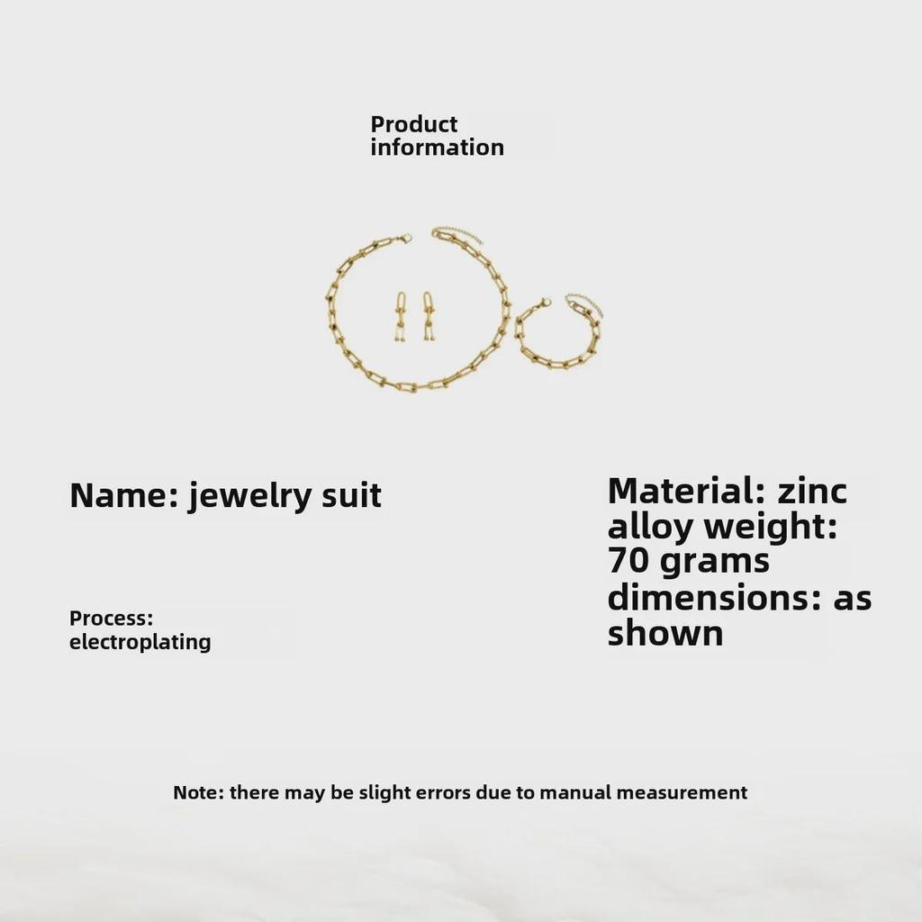 European and American Style Jewelry Set: U-Shaped Horseshoe Necklace, Earrings, Bracelet