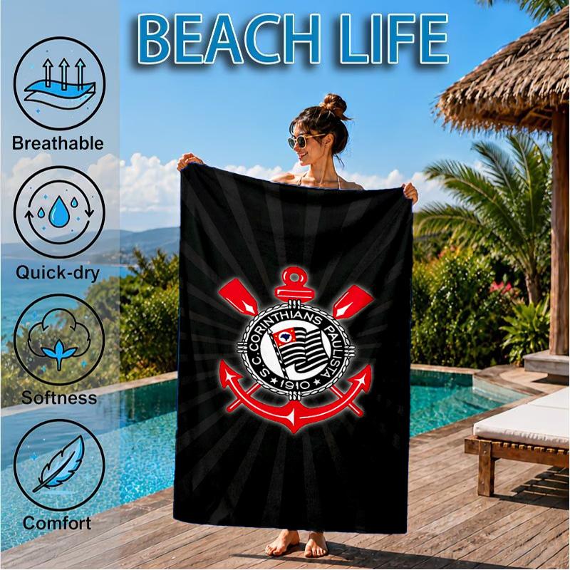 Sport Club Football Crest Printed Microfiber Beach Towel, Soft And Absorbent, Quick-Dry, Ideal for Summer Travel, Beach Essential, Swimming Pool