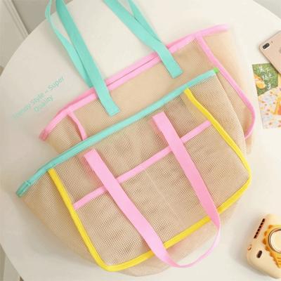 Fashion Clear Beach Tote Bag Candy Color Large Capacity Wash Bag Nylon Mesh Transparent Bag Woman