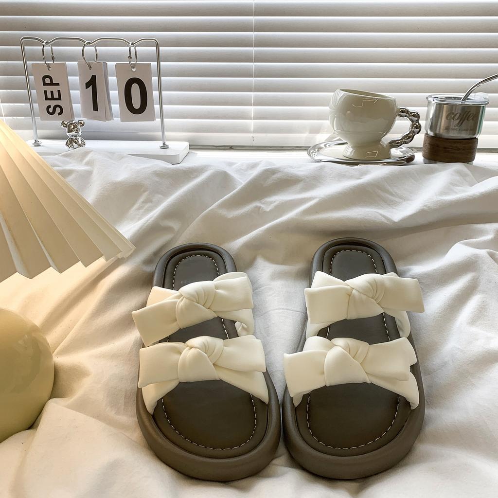 Thick-soled Slippers Women's Outer Wear Summer New Models with Skirts, Bows, One-word Cool Slippers Women