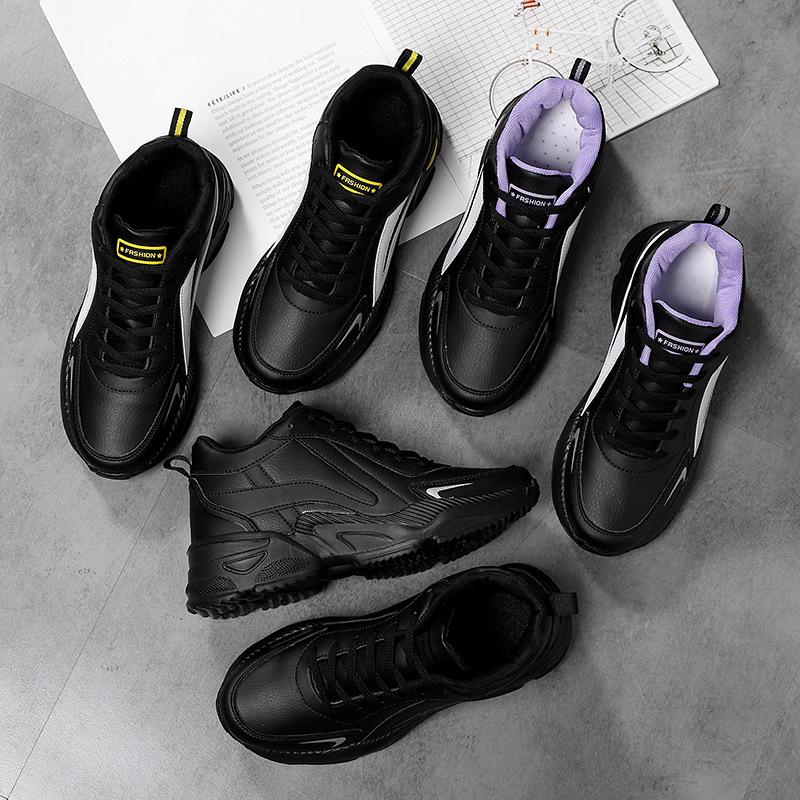 Frühlings- und Herbst-Ledersneaker Damen wasserdicht, rutschfest und leicht, weich gefedert, Mutter-Laufschuhe, neue schwarze Schuhe