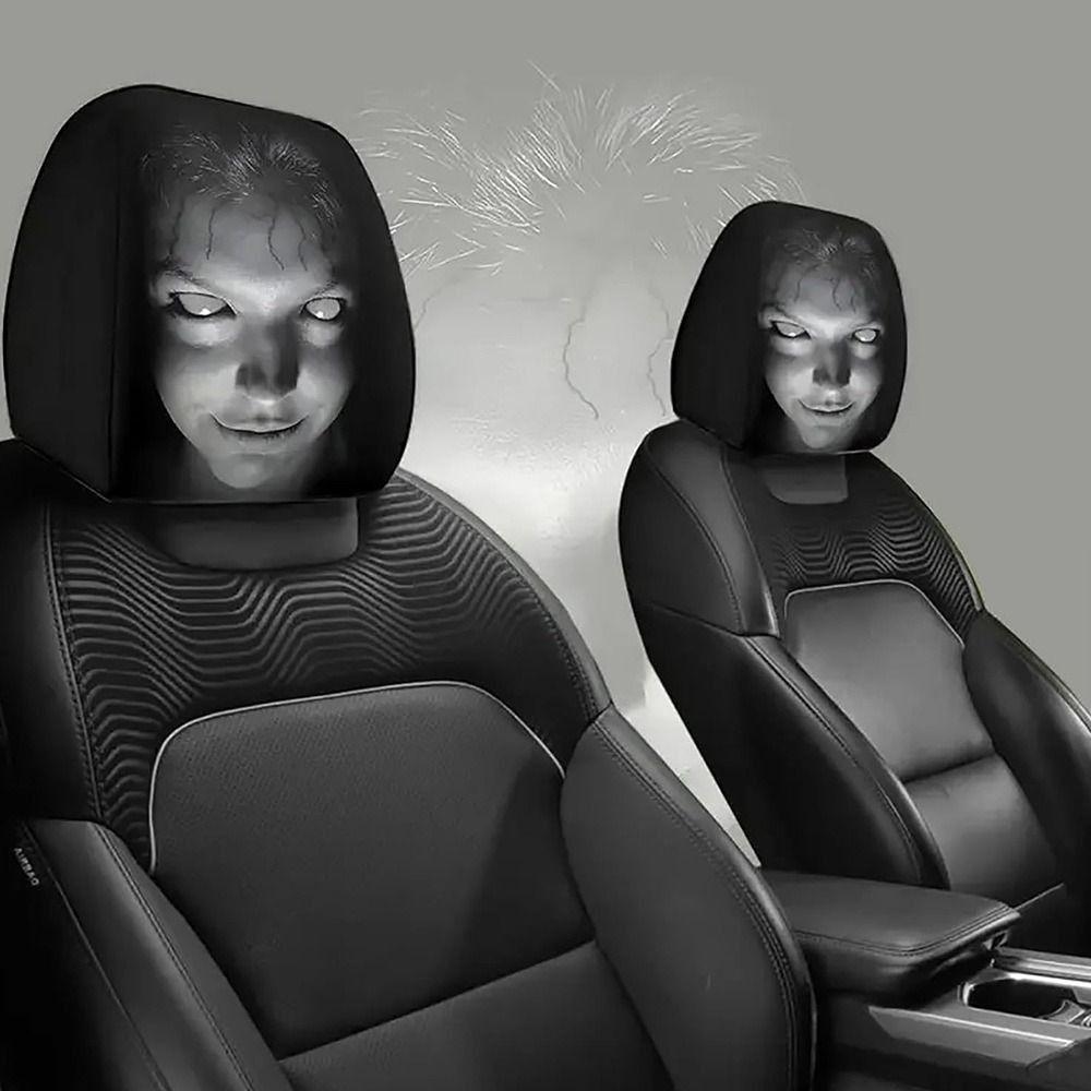 2 Pezzi Coprisedile Auto con Stampa Faccia Spaventosa Nero Protezione Poggiatesta Auto Copri Poggiatesta Auto Halloween