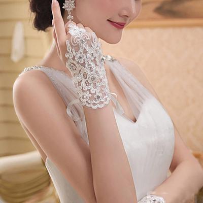 Short Bridal Gloves Women Fingerless Lace Gloves Retro Wrist Gloves for Wedding Ceremony Prom Tea Party