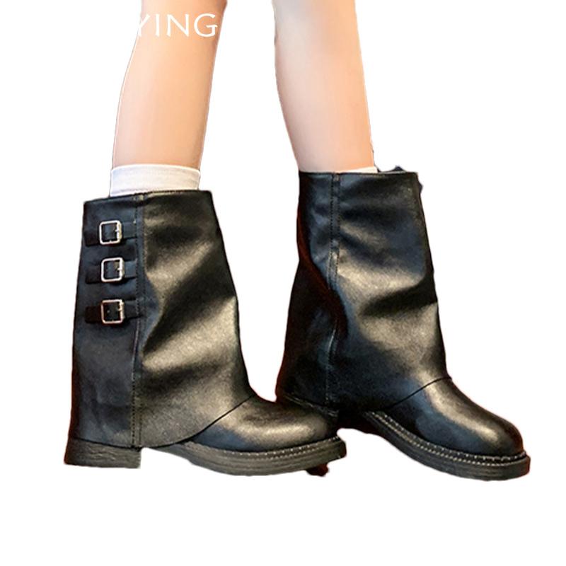 Zimní robustní dámské kotníkové boty Kožené módní boty na středním podpatku 2025 Trend Designové lodičky Gladiátorky Motorkářské Botas De Mujer