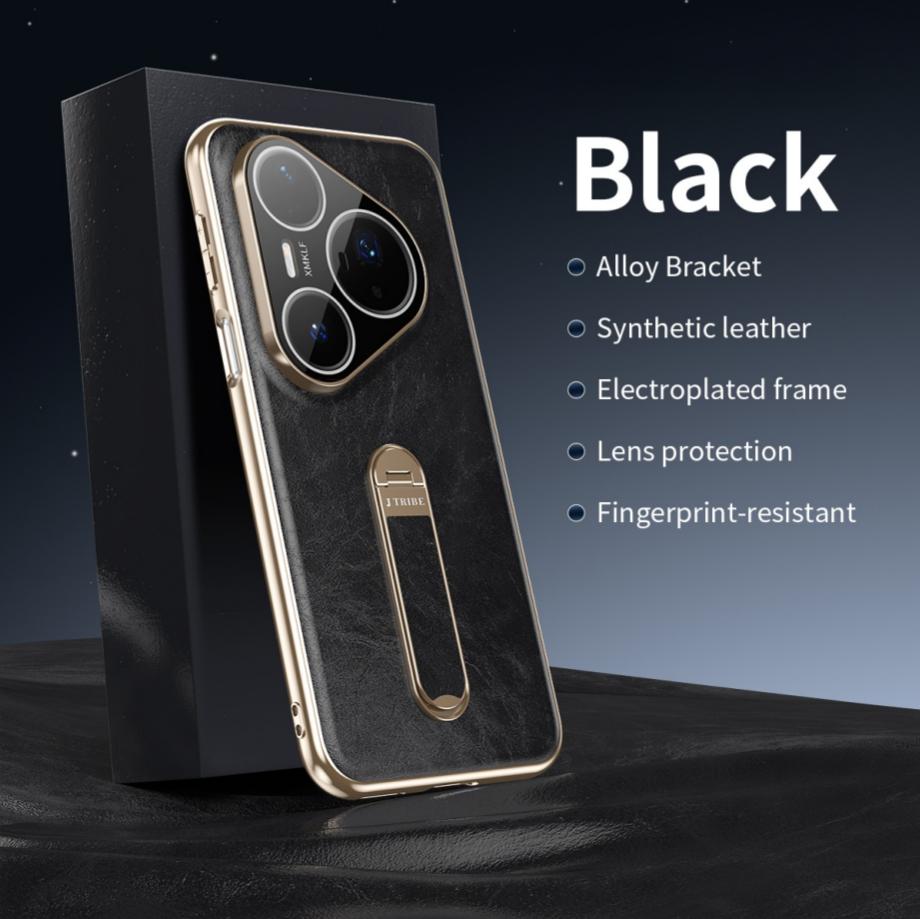 

Hign-end Vegan Leather Case For iphone Huawei Pura 80 70 Pro Ultra Lens Protector Full Protection Metal Stand Plated Cover Huawei Pura 80 Ultra
