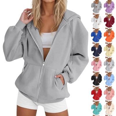 Women's Fashionable Casual Solid-color Long-sleeved Pullover Hooded Jacket
